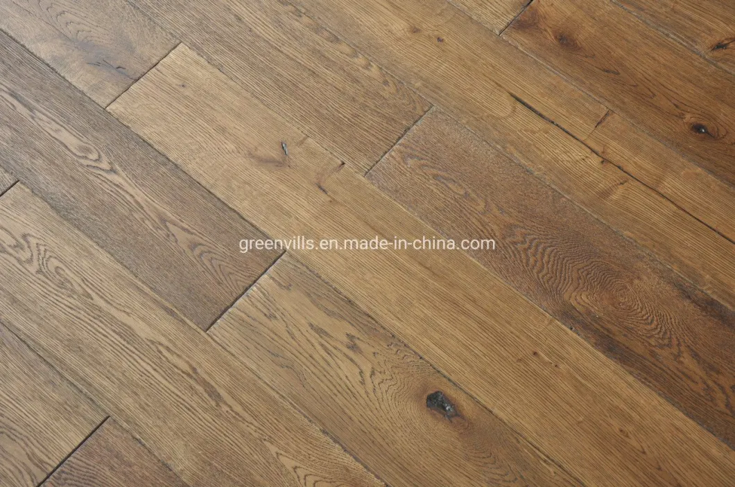 12mm Oak Wood Brushed Smoked Antique Parquet UV Lacquered Engineered Flooring