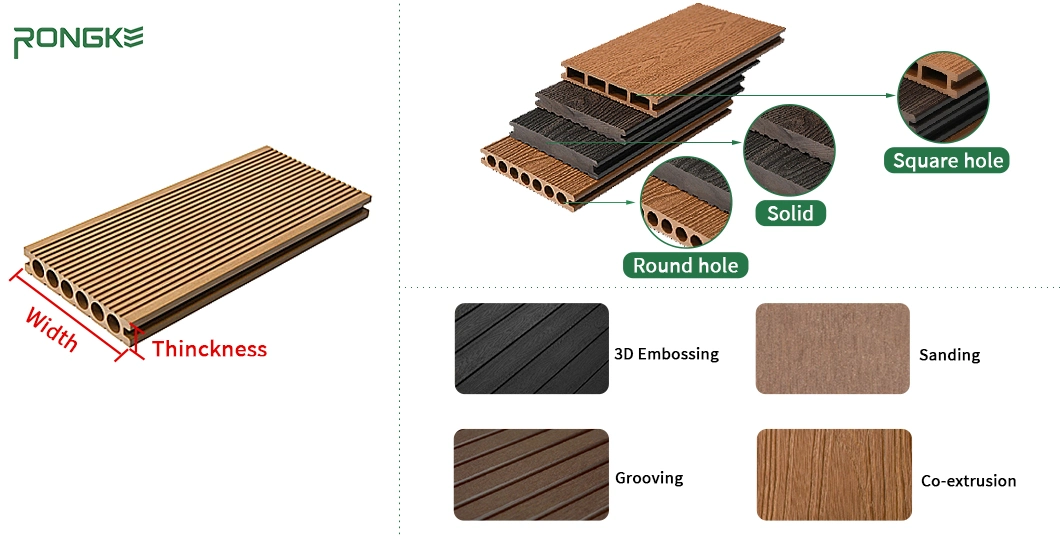 Engineered Artificial Teak Color Custom Hollow 150*30mm WPC Wood Plastic Composite Decking Flooring